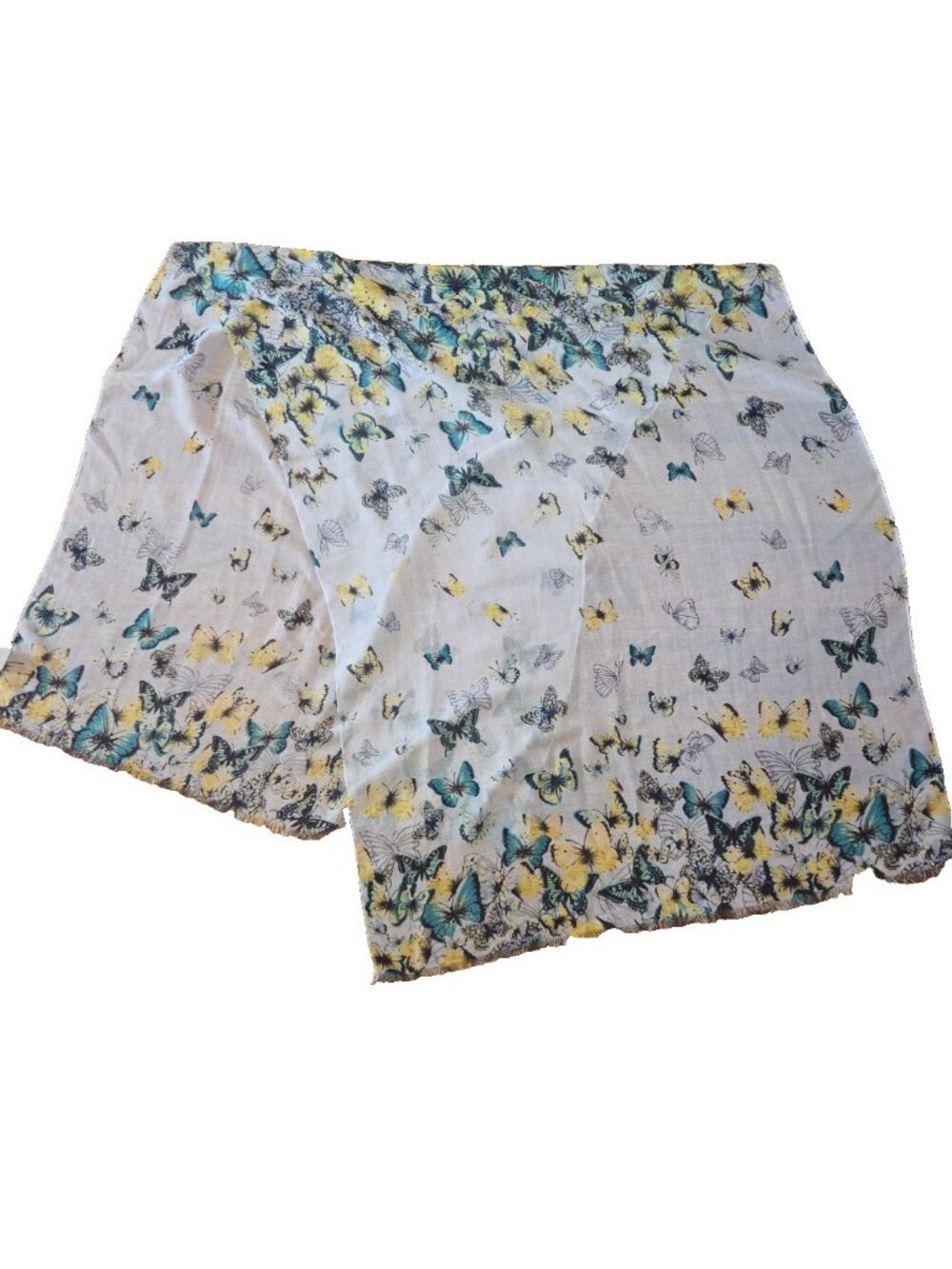 Butterfly Print Rectangle Scarf Blue Yellow Lightweight 72 x 30 Large
